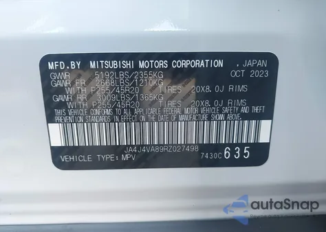 2024 Mitsubishi Outlander Se 2.5 S-Awc/Se Black Edition S-Awc/Se Black Edition W/Pano Roof S-Awc/Se Ralliart S-Awc z USA, uszkodzony, nr VIN JA4J4VA89RZ027498